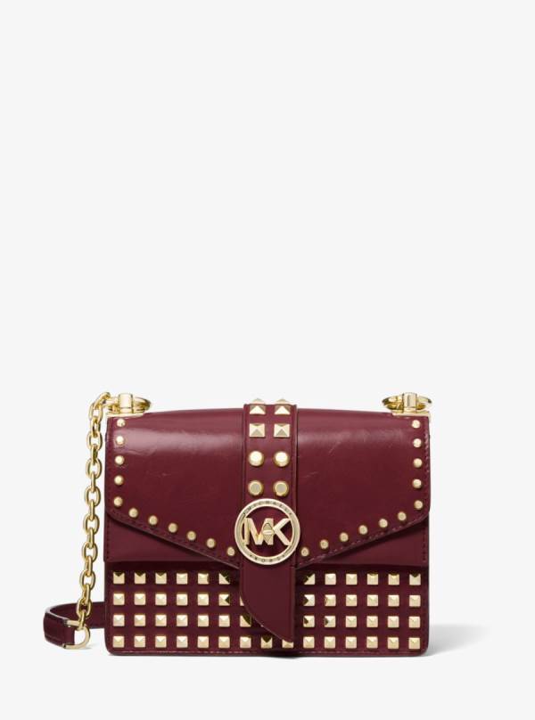 Damske Prenosná Taška Michael Kors Greenwich Extra-Small Studded Patent Leather Bordove - Kabelky Michael Kors Sleva | IHWVN-8963